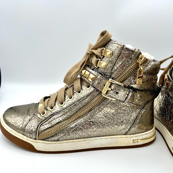 EUC Michael Kors Glam Studded Metallic Leather High-Top Sneakers - Picture 6 of 12